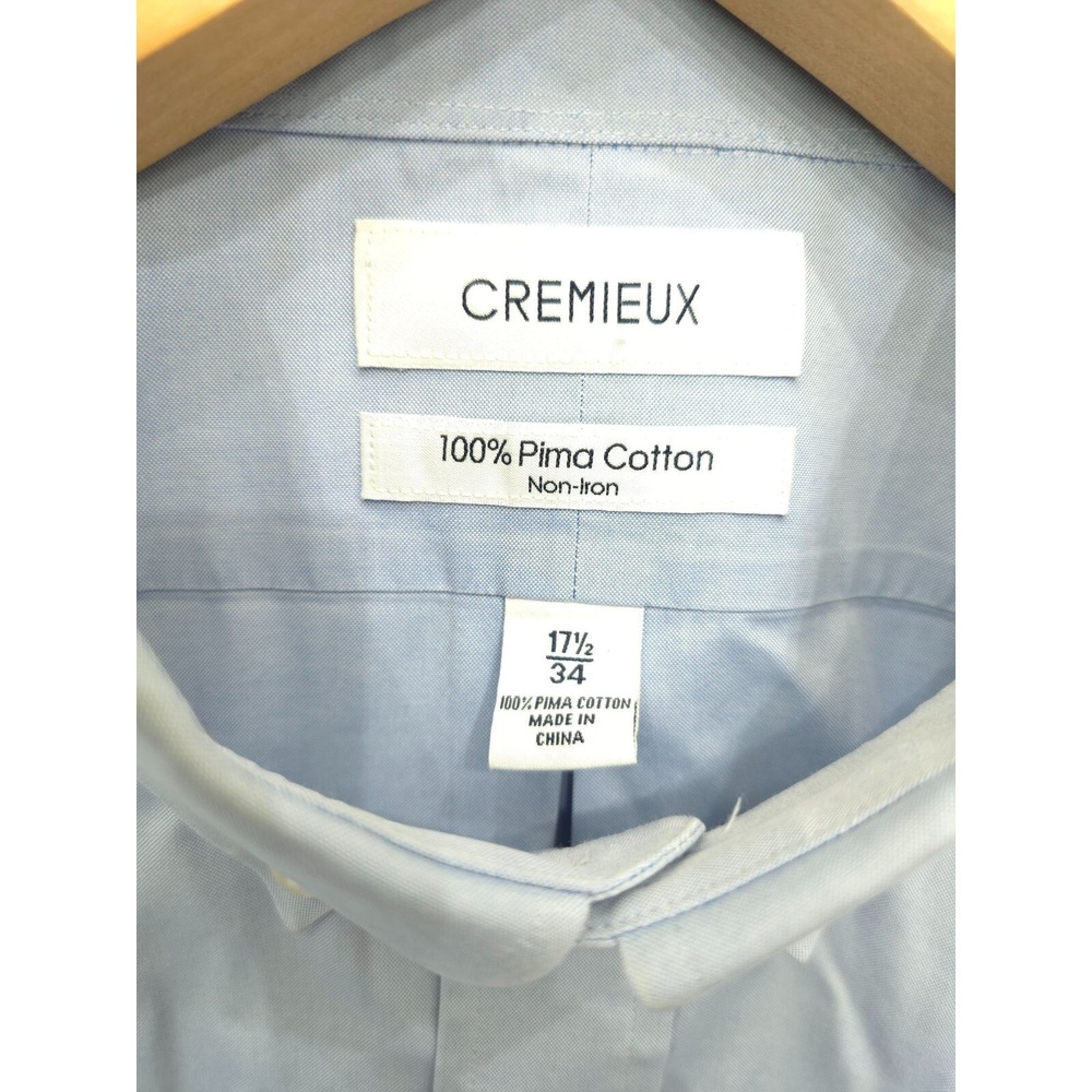 Cremieux Mens 100% Pima Cotton Non-Iron Dress Shirt Light Blue Size 17.5 XLT - Picture 2 of 6